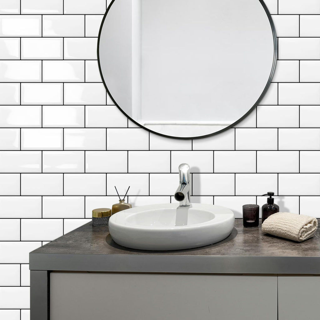 DEWOO White Subway Peel and Stick Wall Tiles - 10-Sheet Kitchen Splashback