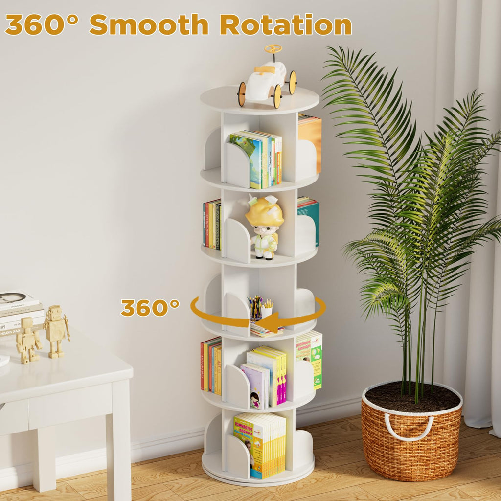 ybaymy Rotating Bookcase, 5 Levels, Standing Shelf, Office Shelf, Decorative Shelf, 360° Freely Rotatable Bookcase - image 2