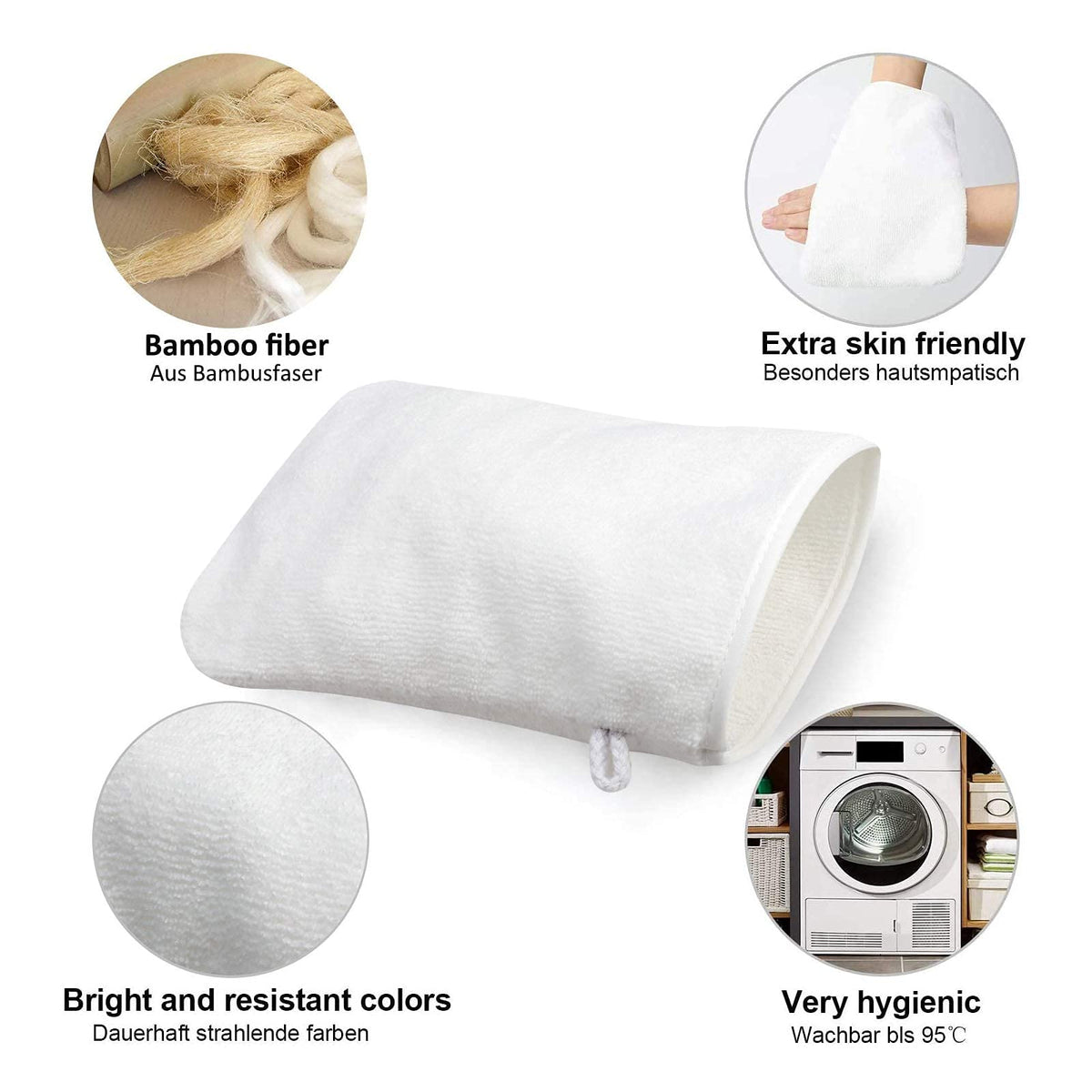 PHOGARY Pack of 10 Microfibre Body Wash Mitts White, Soft Face Cleansing Mitts, Bath SPA Terry Cloth, 15x21 cm - image 4