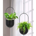 ibigbean Set of 2 Metal Hanging Planters | Matte Black Modern Flower Pots