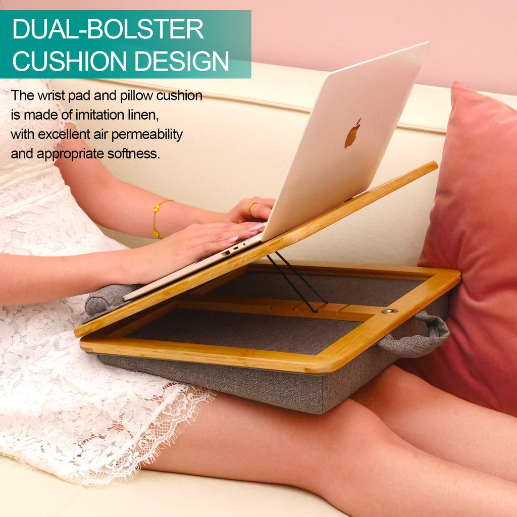 Jolof Store Bamboo Lap Desk – Adjustable Ergonomic Laptop Tray with Cushion