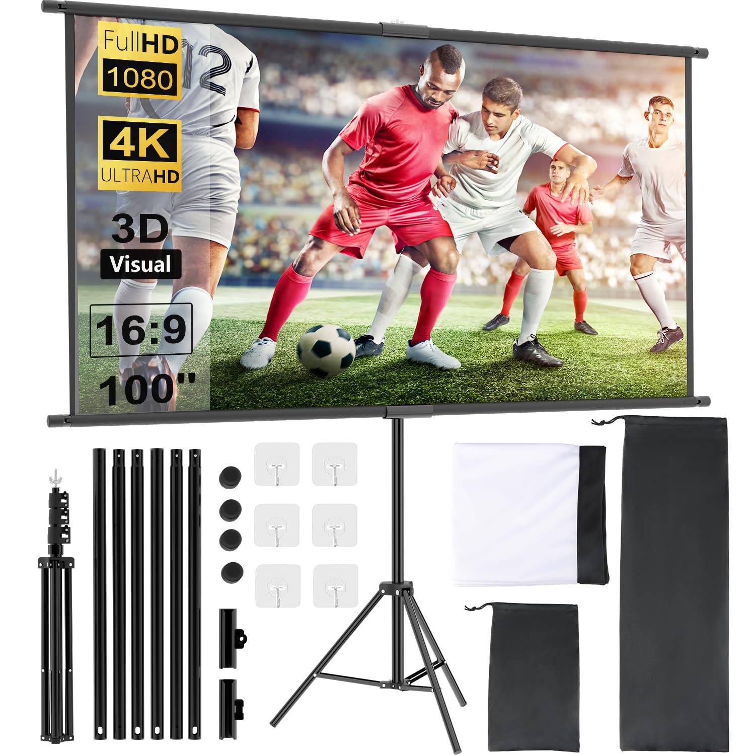 OWill 100 Inch Portable Projector Screen with Tripod | 16:9 HD Display
