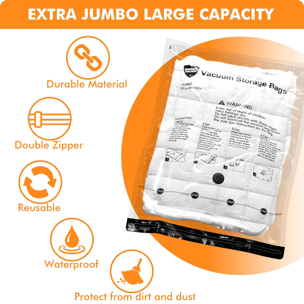 Vacuum Storage Bags 12 x Jumbo, Space Saver Sealer Compression Bags for Blankets, Comforters, Pillows, Clothes Storage