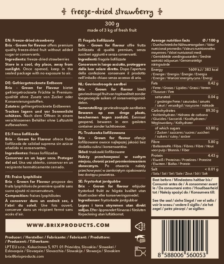 BRIX Freeze Dried Strawberry Halves | 100% Natural Vegan Snack - 300g