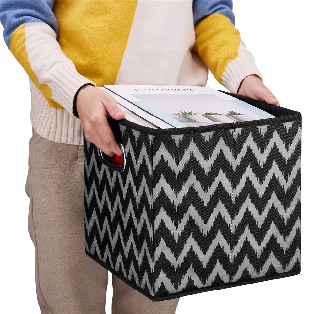HSDT 3 Cube Storage Bins Black 10.5x10.5x11 Inch Foldable Grid Chevron Print Fabric Half Storage Basketes for Home Organizers Storage Drawer,QY-SC10-3 - image 2