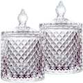 Jolof Store 2-Piece Glass Cotton Bud Holder Set – 10oz Diamond Vanity Jars