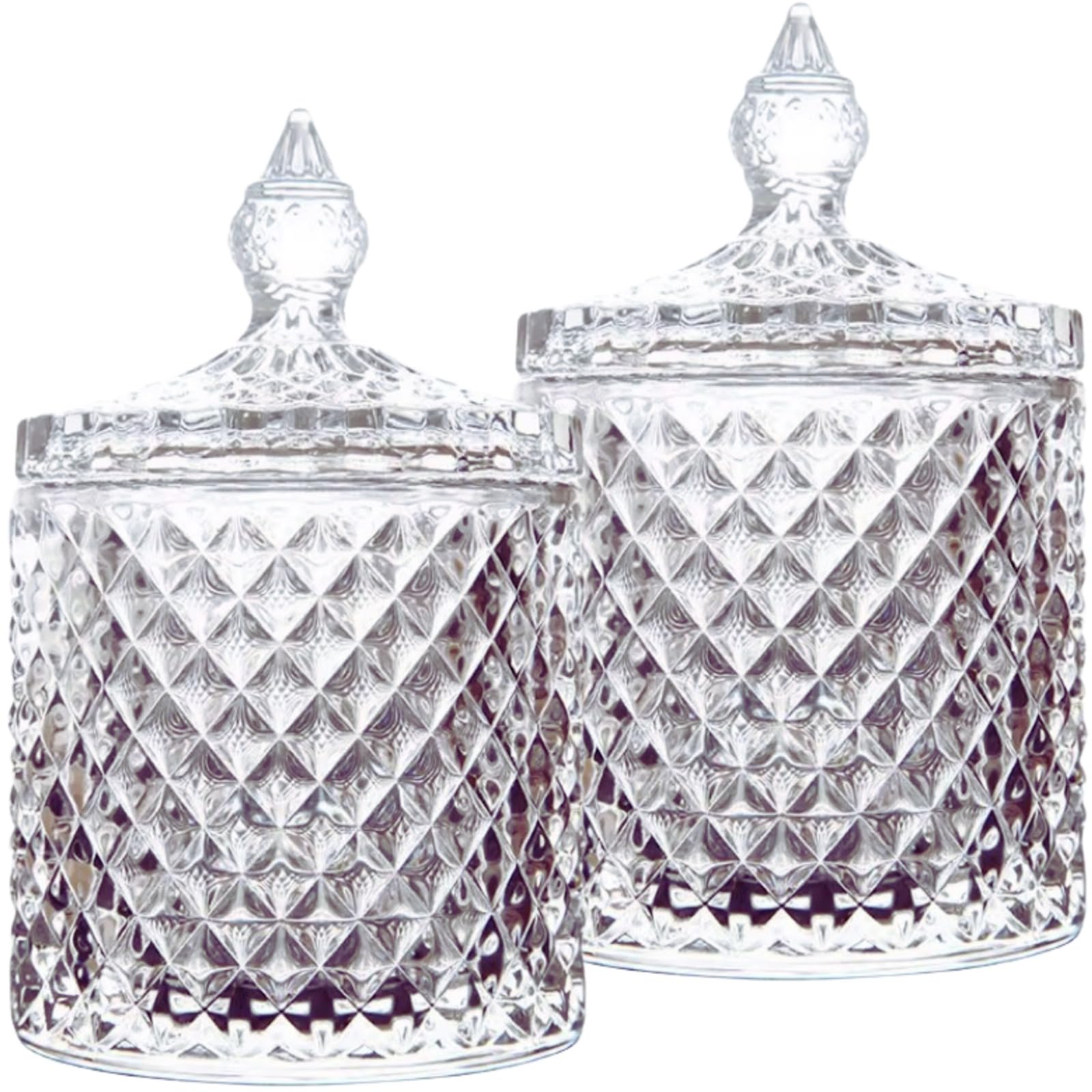 Jolof Store 2-Piece Glass Cotton Bud Holder Set – 10oz Diamond Vanity Jars