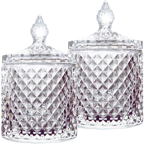 Jolof Store 2-Piece Glass Cotton Bud Holder Set – 10oz Diamond Vanity Jars