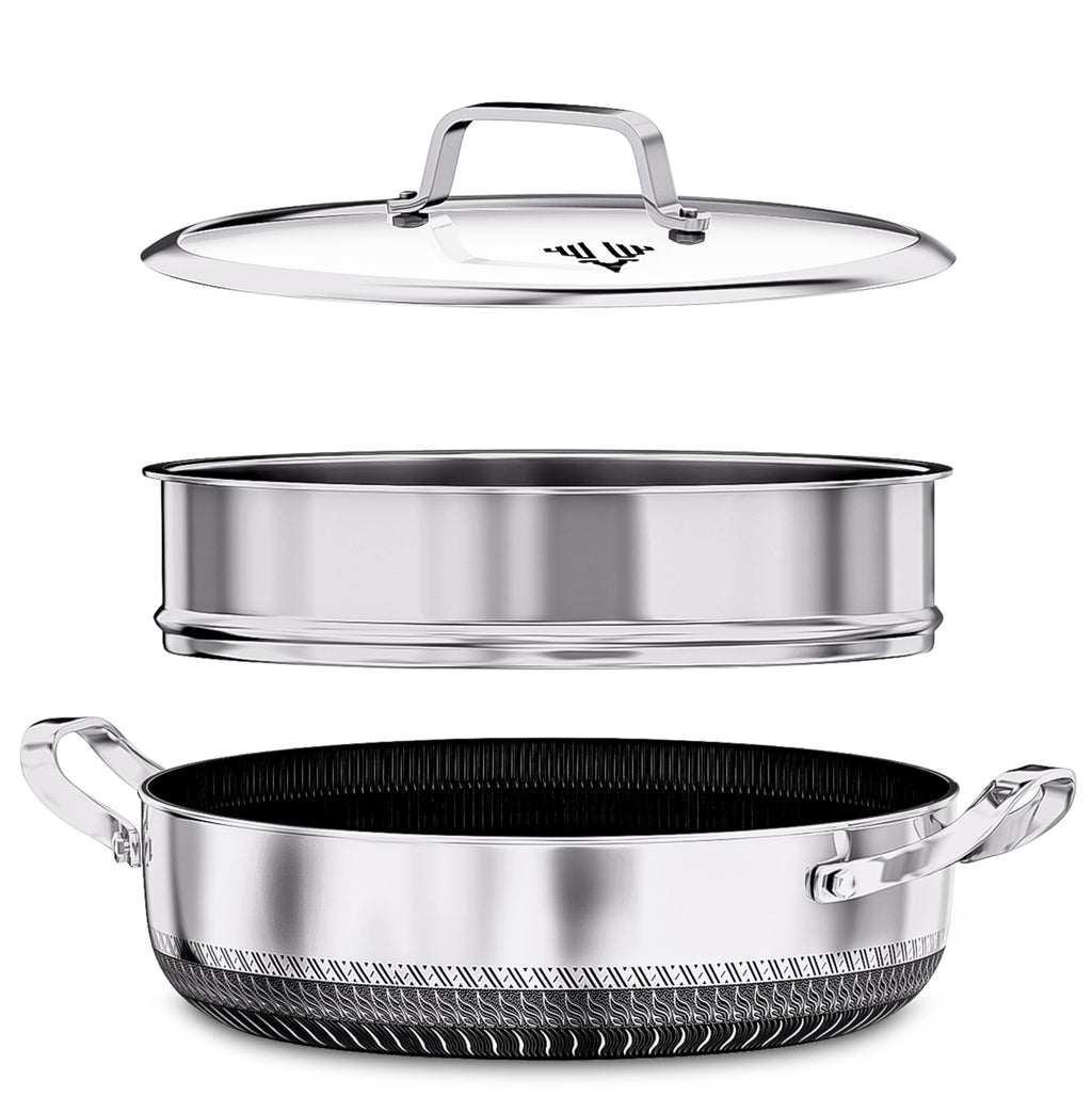 Jolof Store 30cm Stainless Steel Hybrid Casserole Dish with Steamer