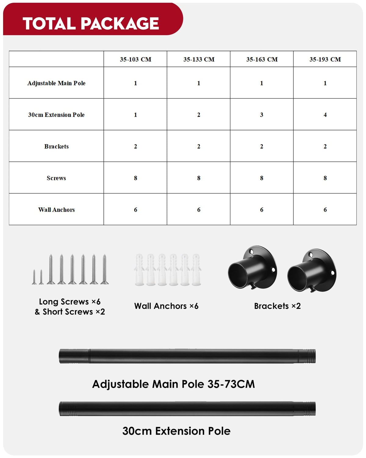 Extendable Wardrobe Rod, Black Stainless Steel Retractable Wardrobe Rail, 74-103cm Adjustable Clothes Rail for Wardrobe and Balcony 25MM - image 5
