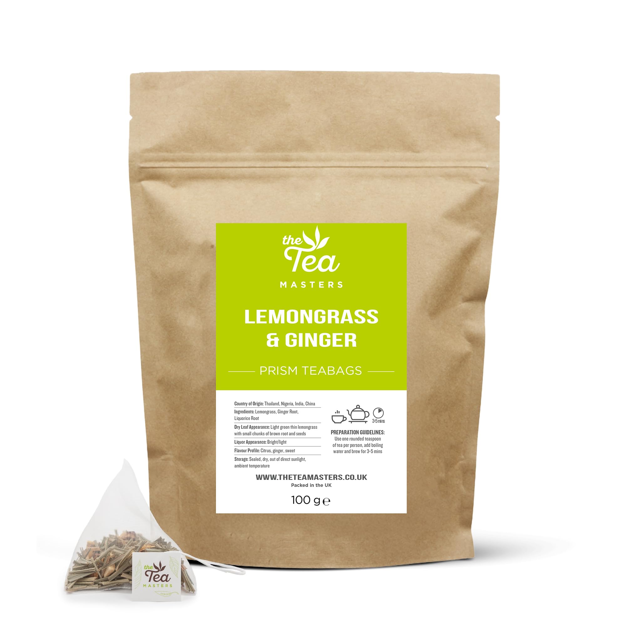 The Tea Masters Lemongrass and Ginger Herbal Tea - 50 Prism Teabags