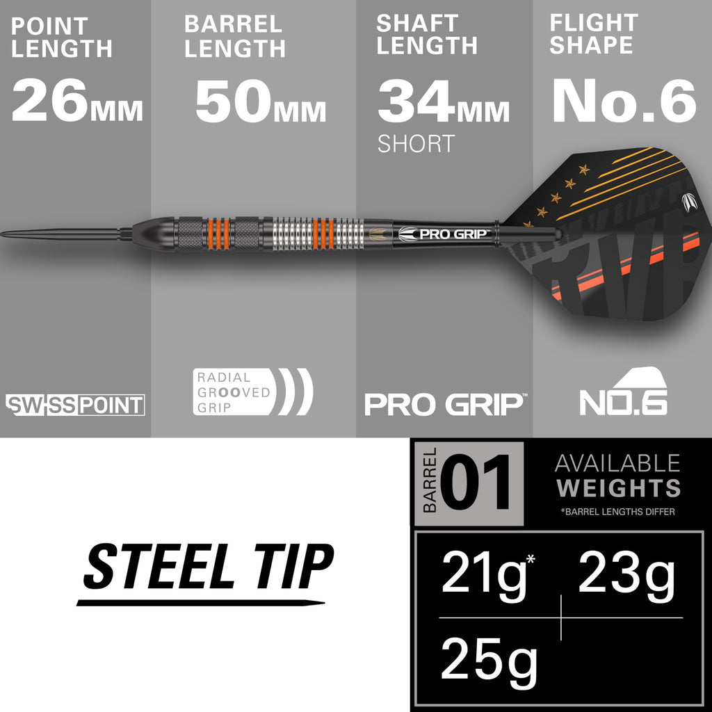 Target Darts RVB 80 Black G2 Steel Tip Darts | 21g 80% Tungsten Swiss Point