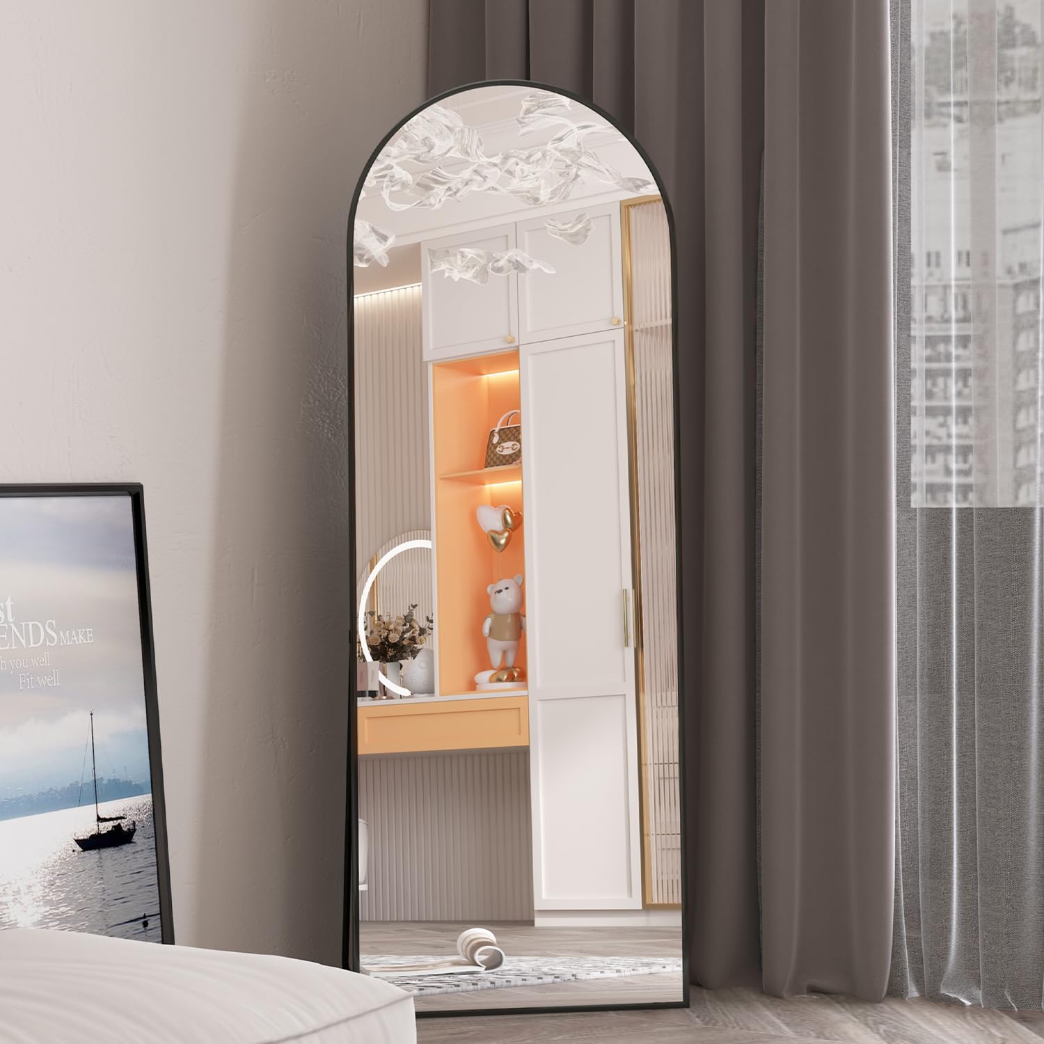 Elemango Arched Full Length Floor Mirror | 162x53cm Aluminum Frame