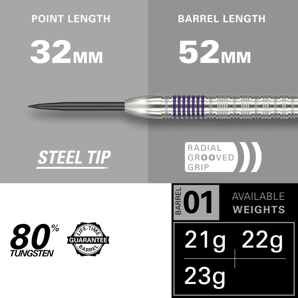 Target Darts Luke Littler 80% Tungsten Steel Tip Darts Set - 22g