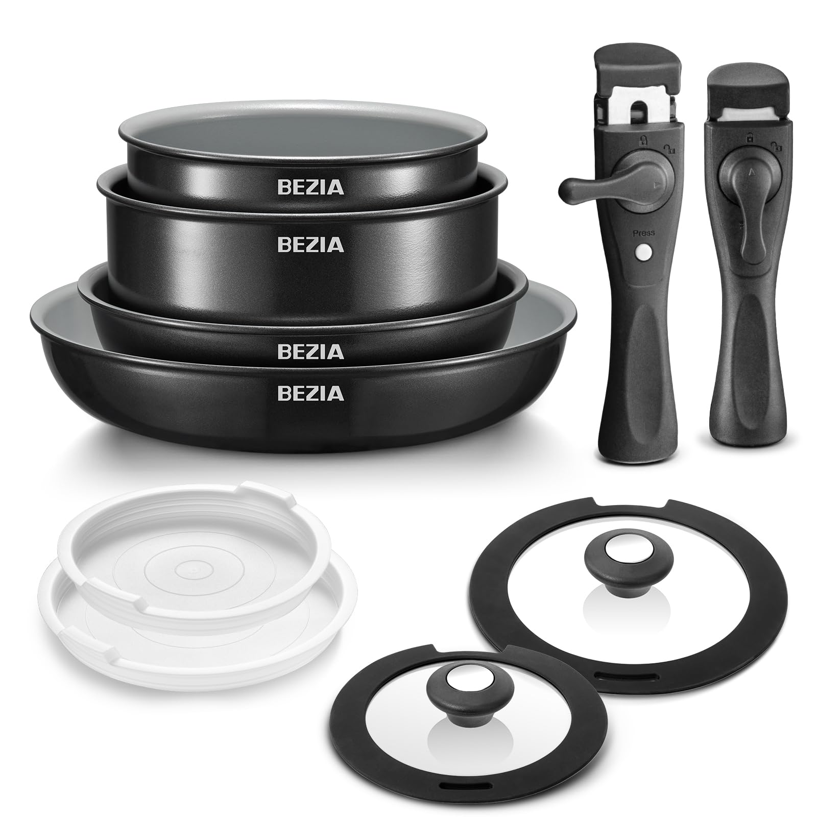 Bezia 10-Piece Ceramic Nonstick Cookware Set with Detachable Handles