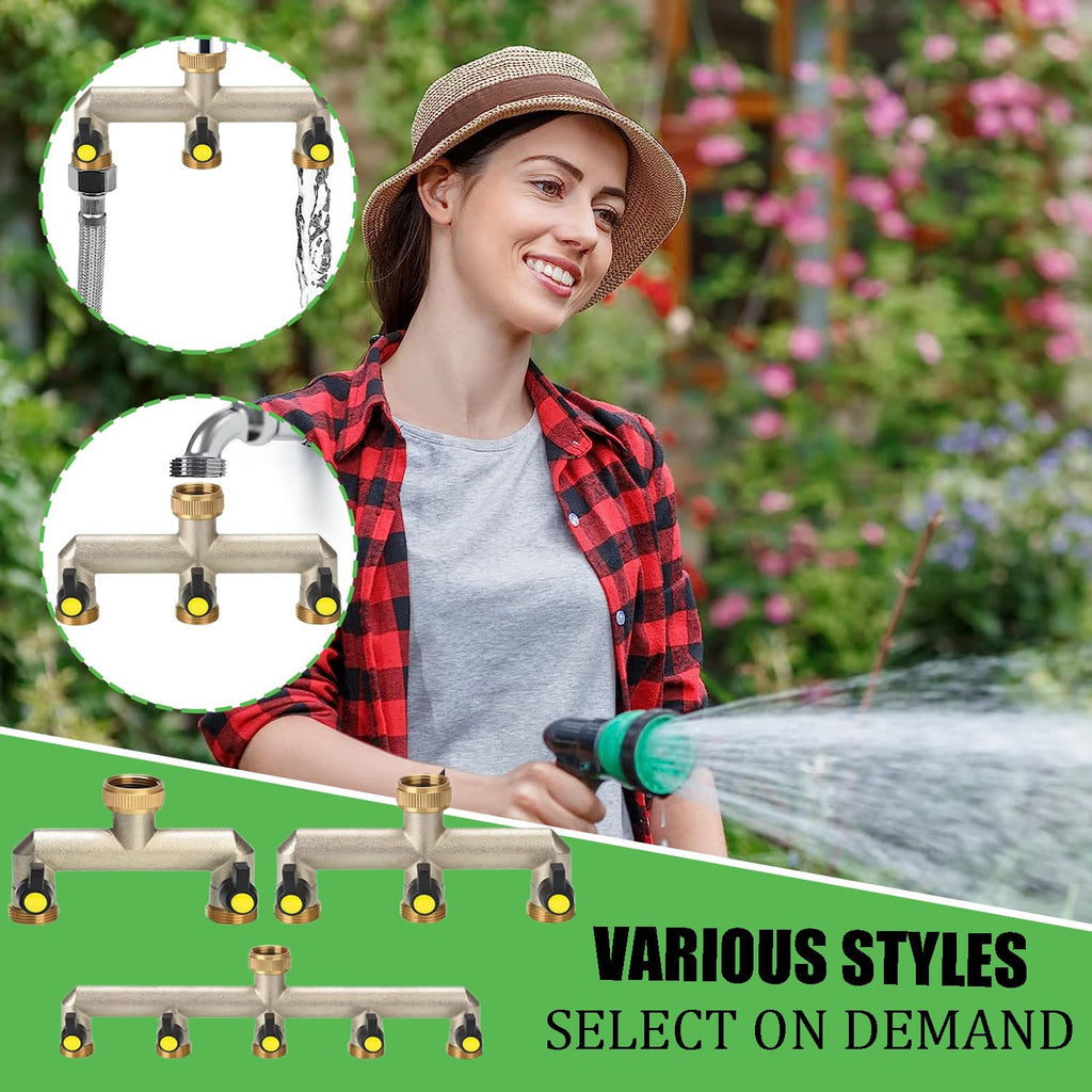 5-Way Brass Garden Hose Splitter – 3/4" Tap Manifold Adapter