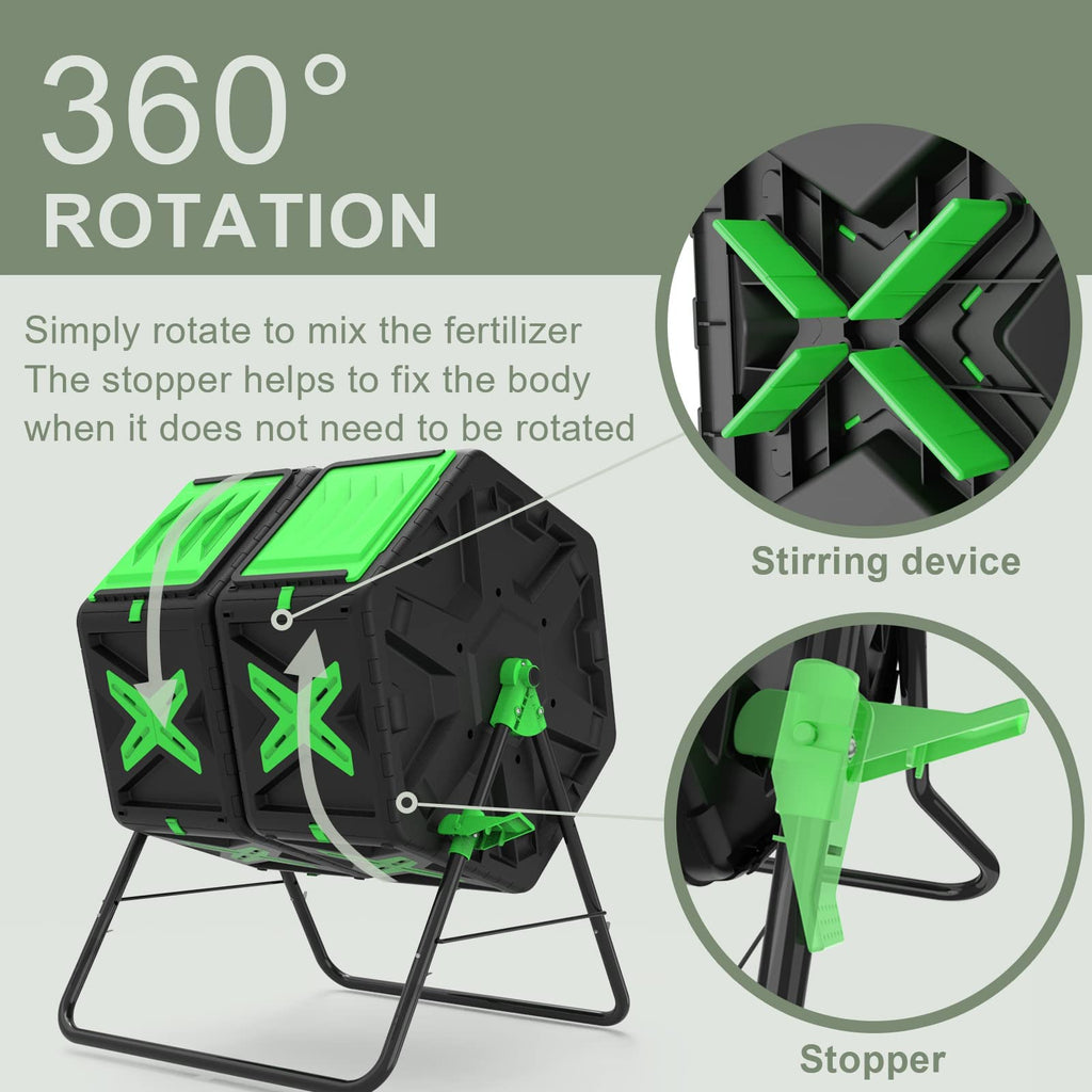 140L Dual Chamber Rotating Compost Bin Tumbler – Black & Green