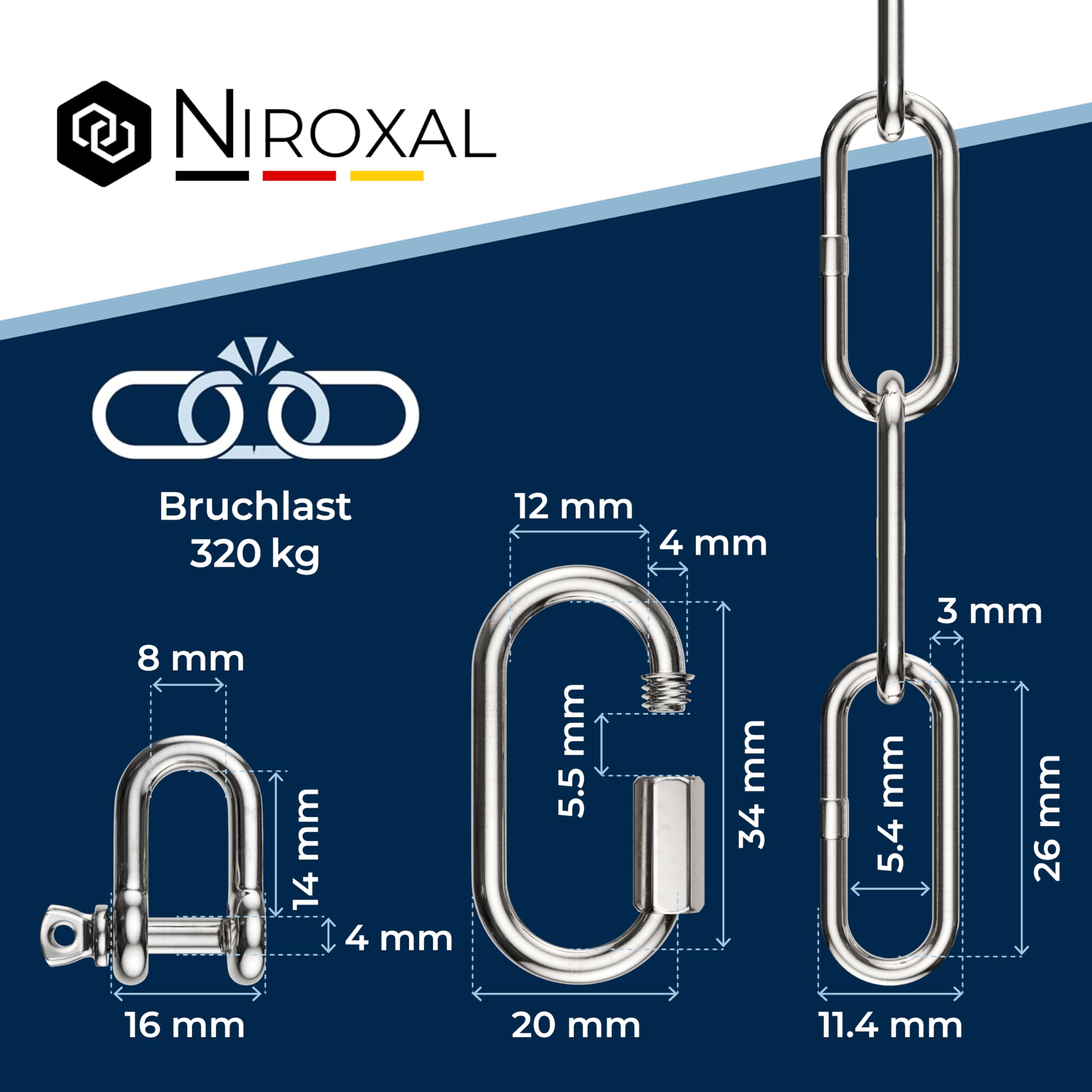 Jolof Store V4A Stainless Steel Chain Set – 2m Heavy Duty Suspension Kit
