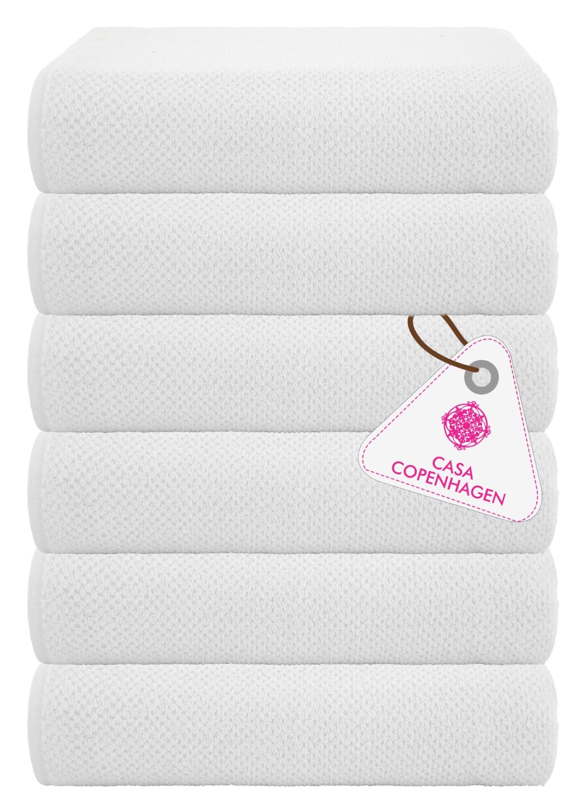CASA COPENHAGEN 6-Piece Cotton Bath Towel Set | White 550 GSM Popcorn Texture
