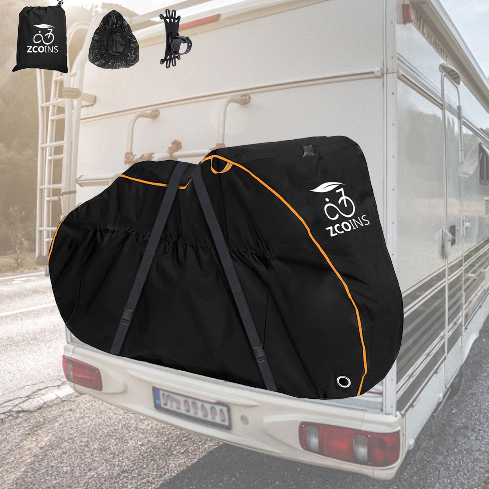 ZCOINS Waterproof Bike Cover for 2 Bikes | Heavy-Duty 600D Fabric for Transport