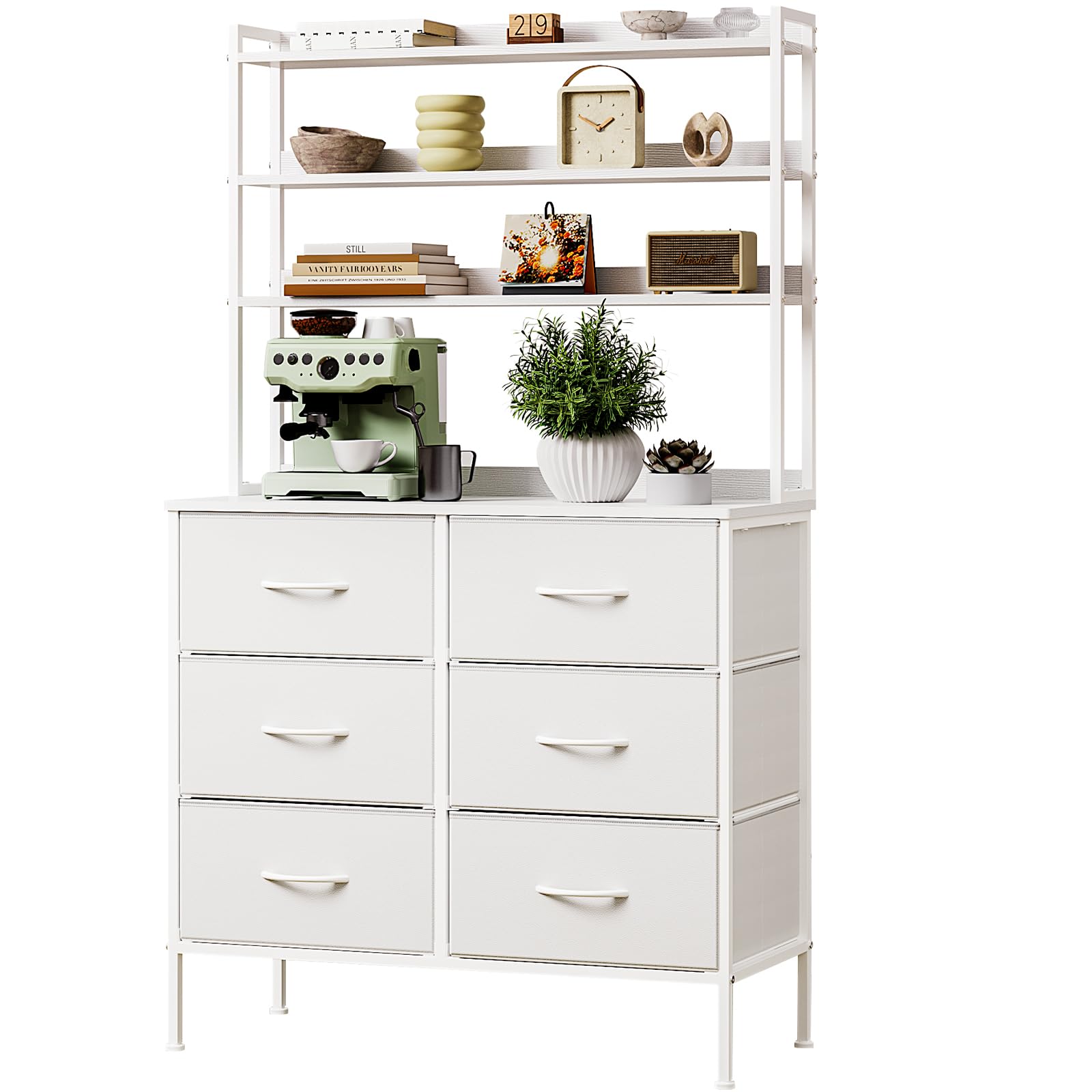 Mintnook 6-Drawer Fabric Dresser | 3-Tier Wooden Storage Chest & Table