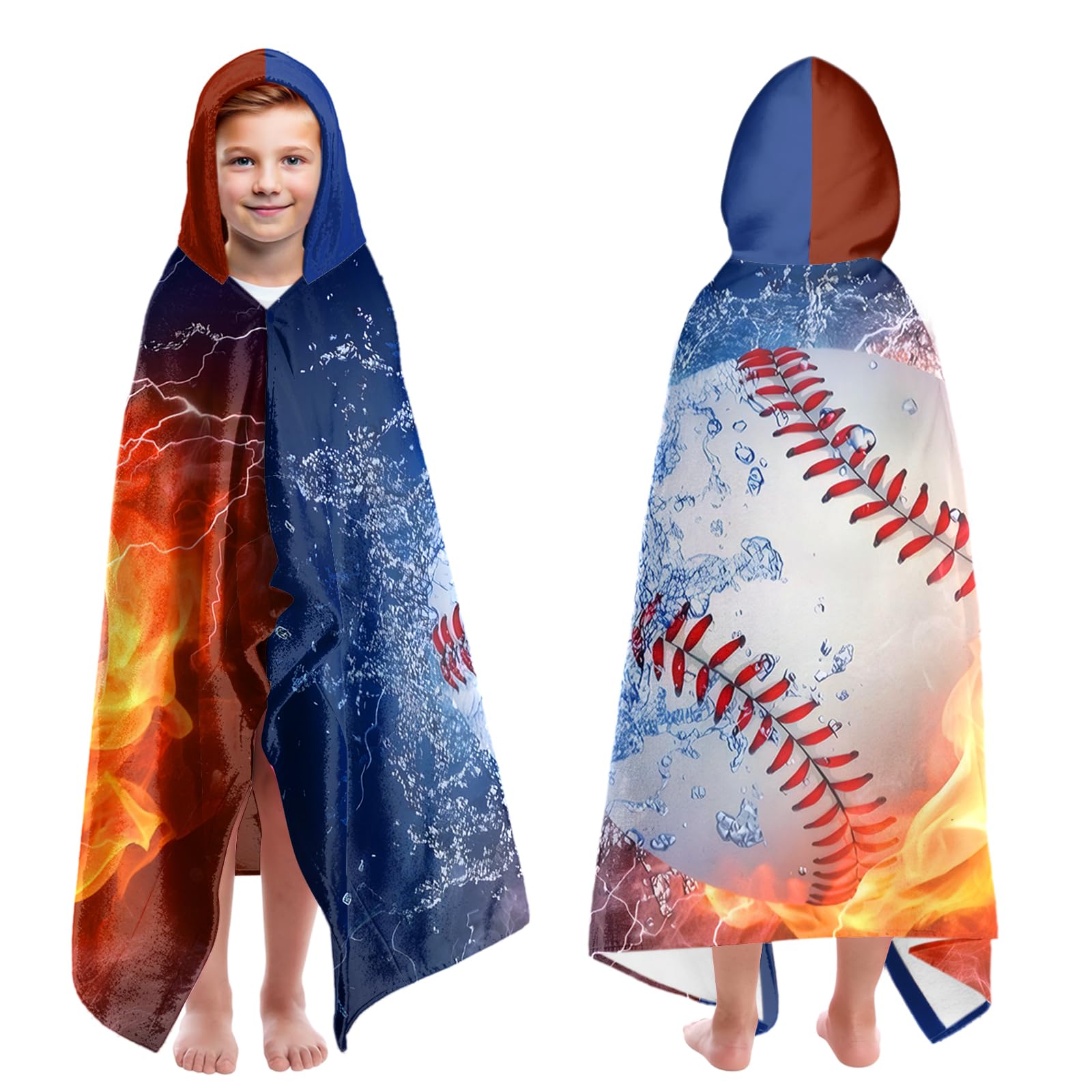 CZZDERAM Kids Baseball Hooded Beach Towel – Quick Dry Sports Poncho, 30x50"