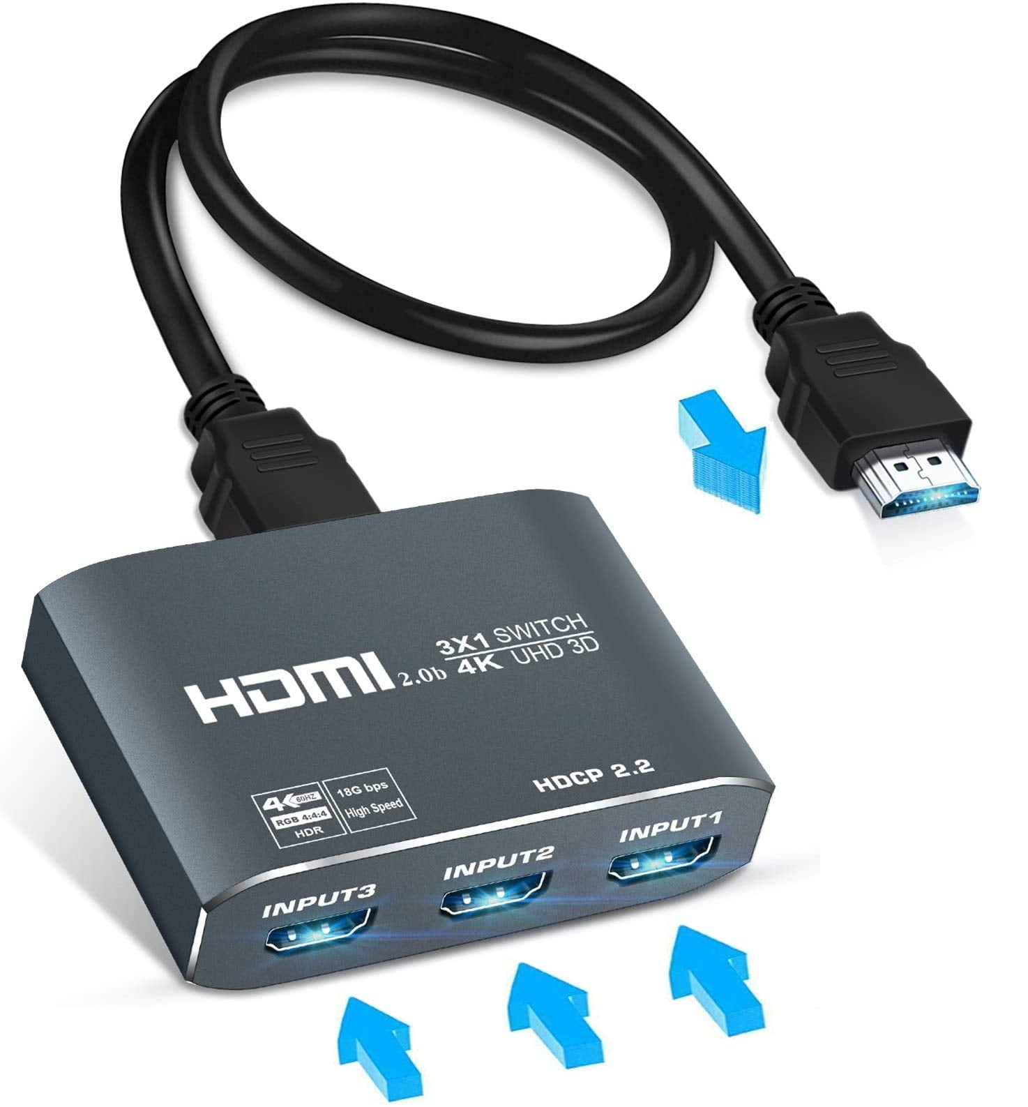 3-in-1 HDMI Switch 2.0b | 4K@60Hz Aluminum Switcher