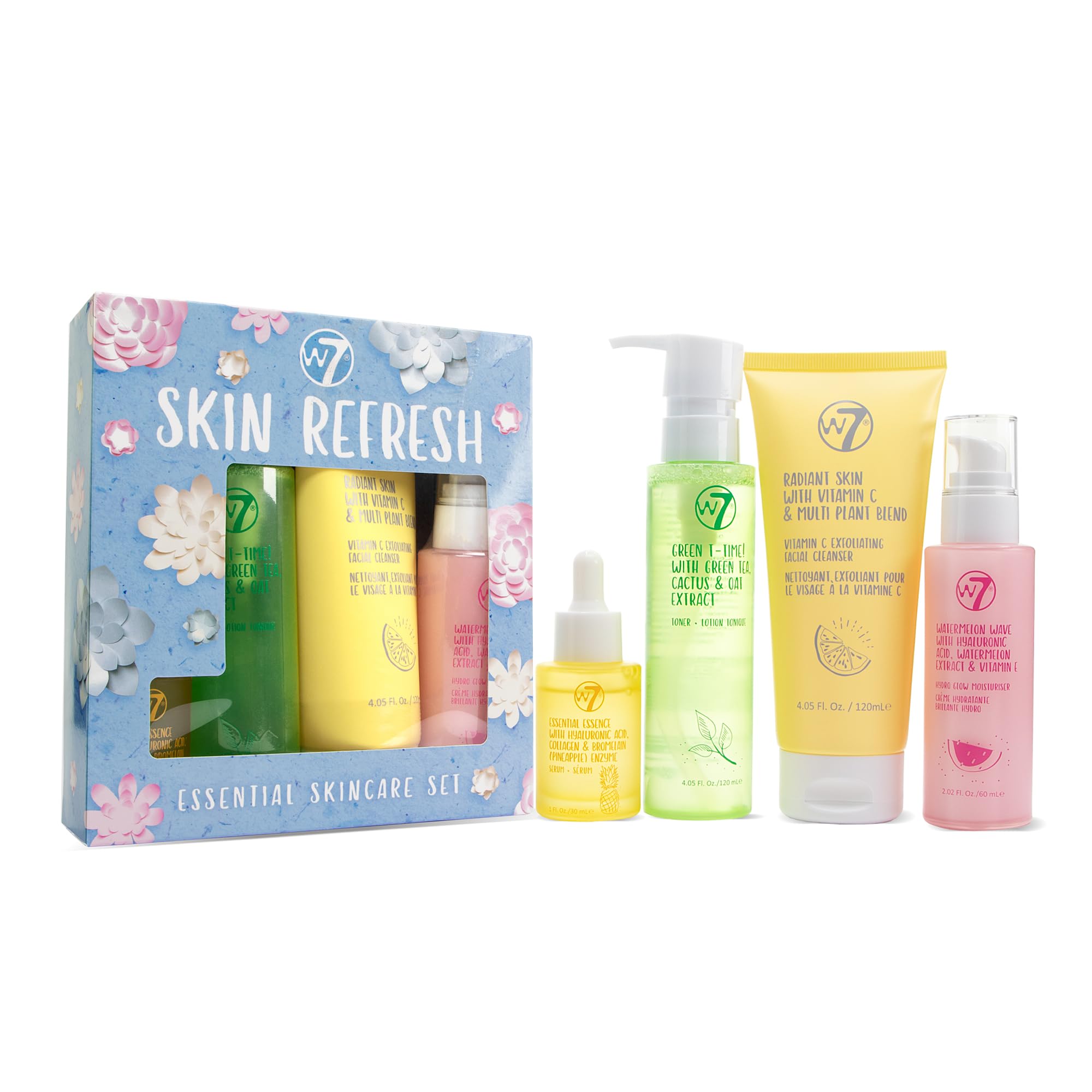 W7 Skin Refresh Skincare Set | 4-Piece Hydrating & Glow Boosting Routine