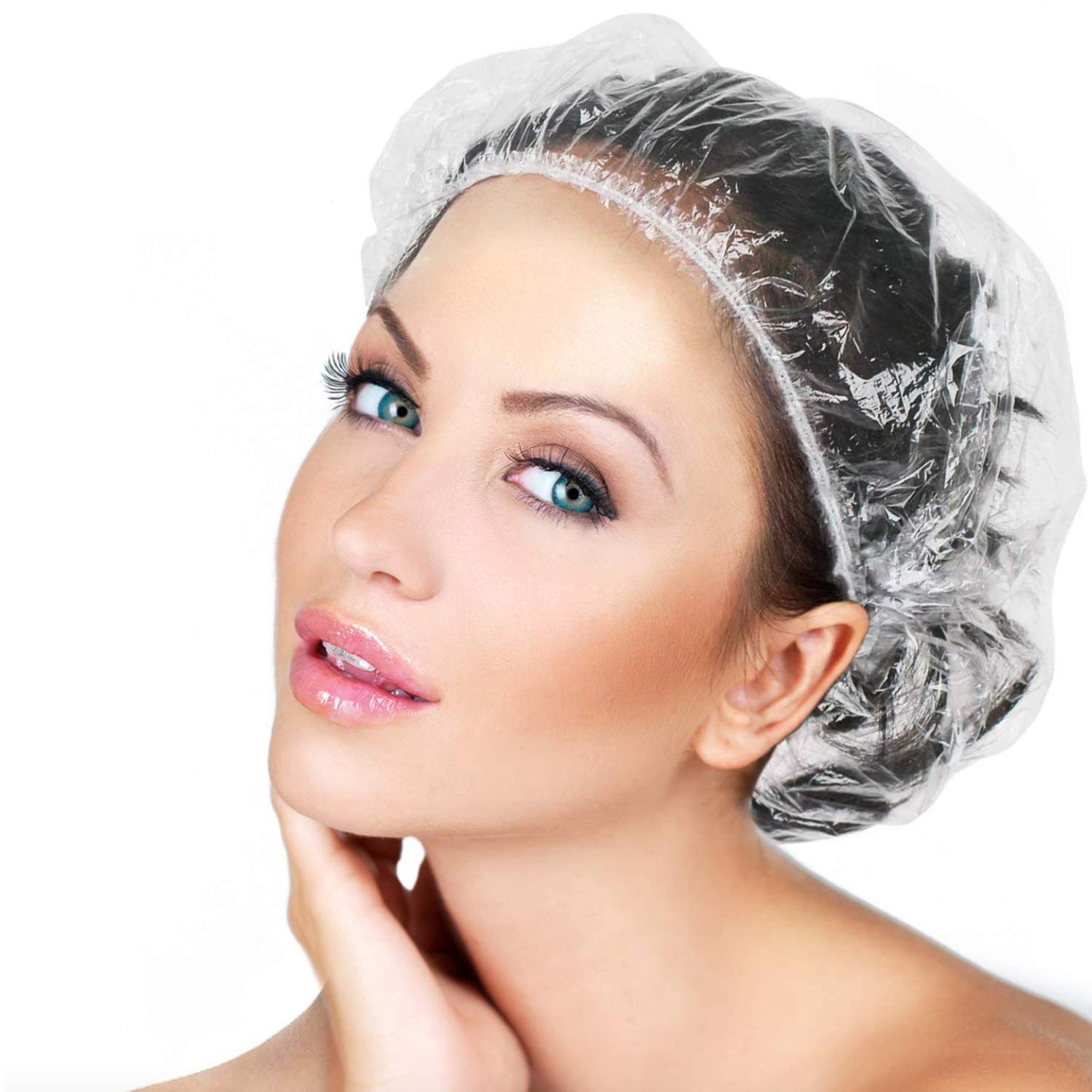 Glamza Disposable Shower Caps – 100 Pack Clear Waterproof Plastic Hair Caps