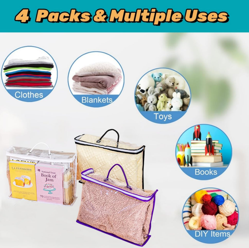 Clear Clothes Storage Bag,Clear Zippered Storage Bags,Wardrobe Storage Organizer Moving Bags with Reinforced Handle for Loft Wardrobe for Bedding - image 3