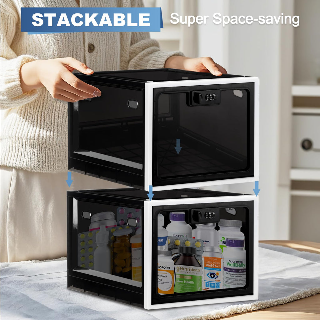 Gemaxvoled Lockable Medicine Box | 2-Pack Stackable Storage Bin