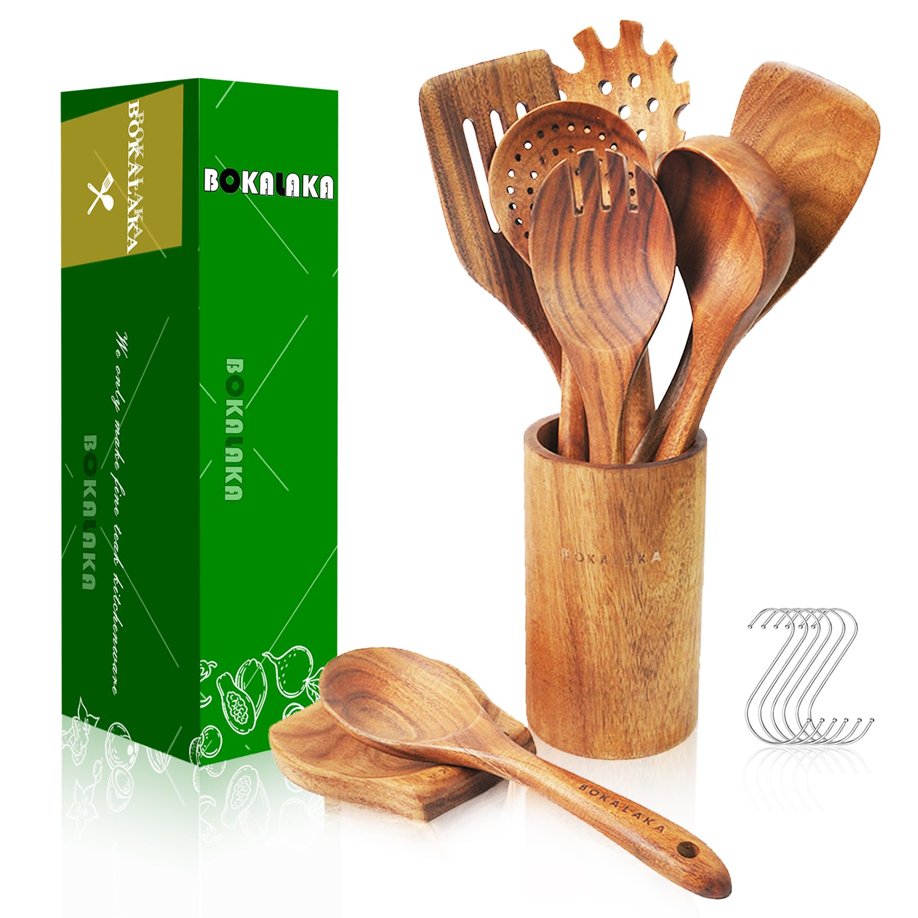 Teak Wooden Cooking Utensils Set – 9Pcs Nonstick Spoons