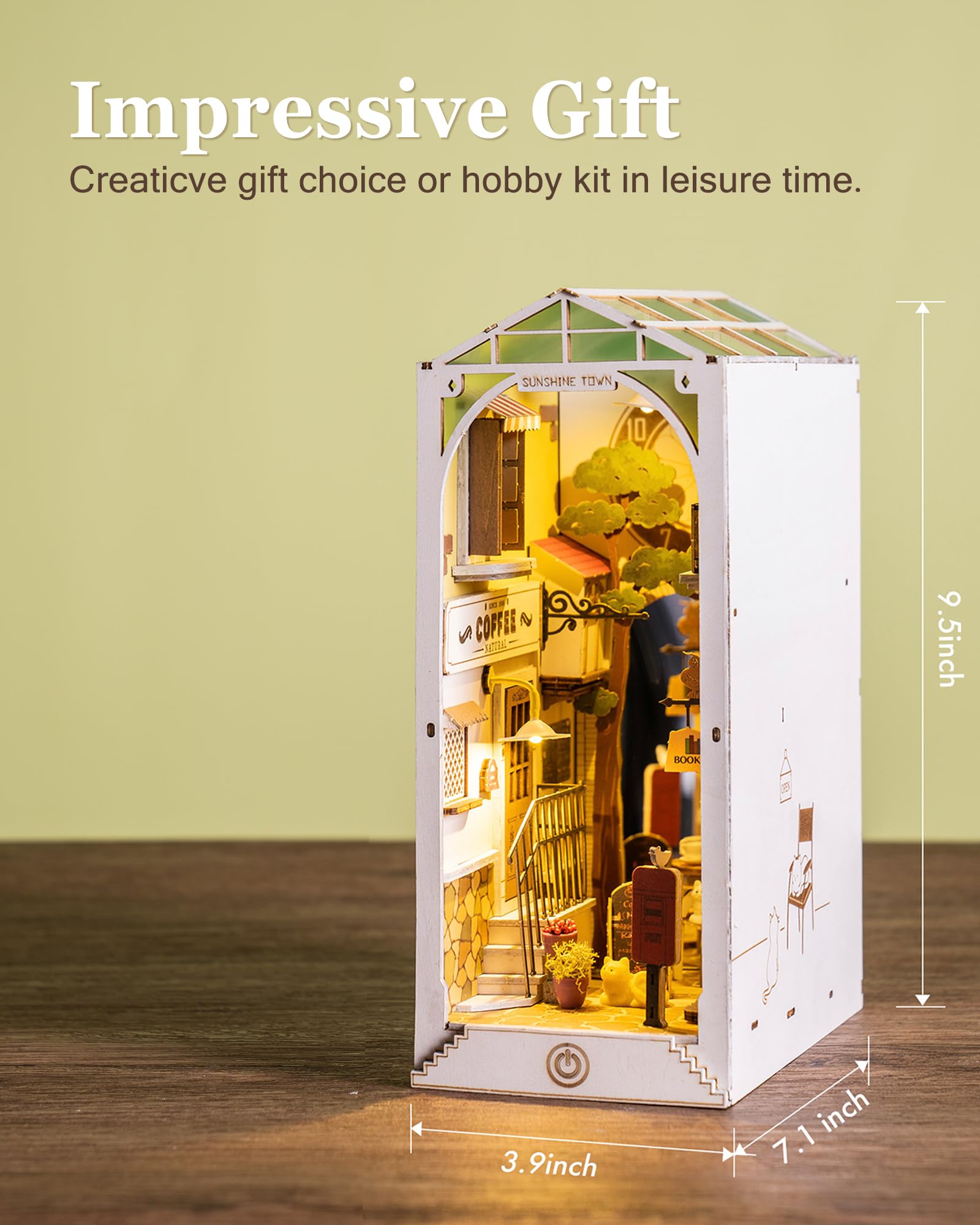 Rolife Sunshine Town Book Nook Kit - 3D Wooden Puzzle Shelf Decor