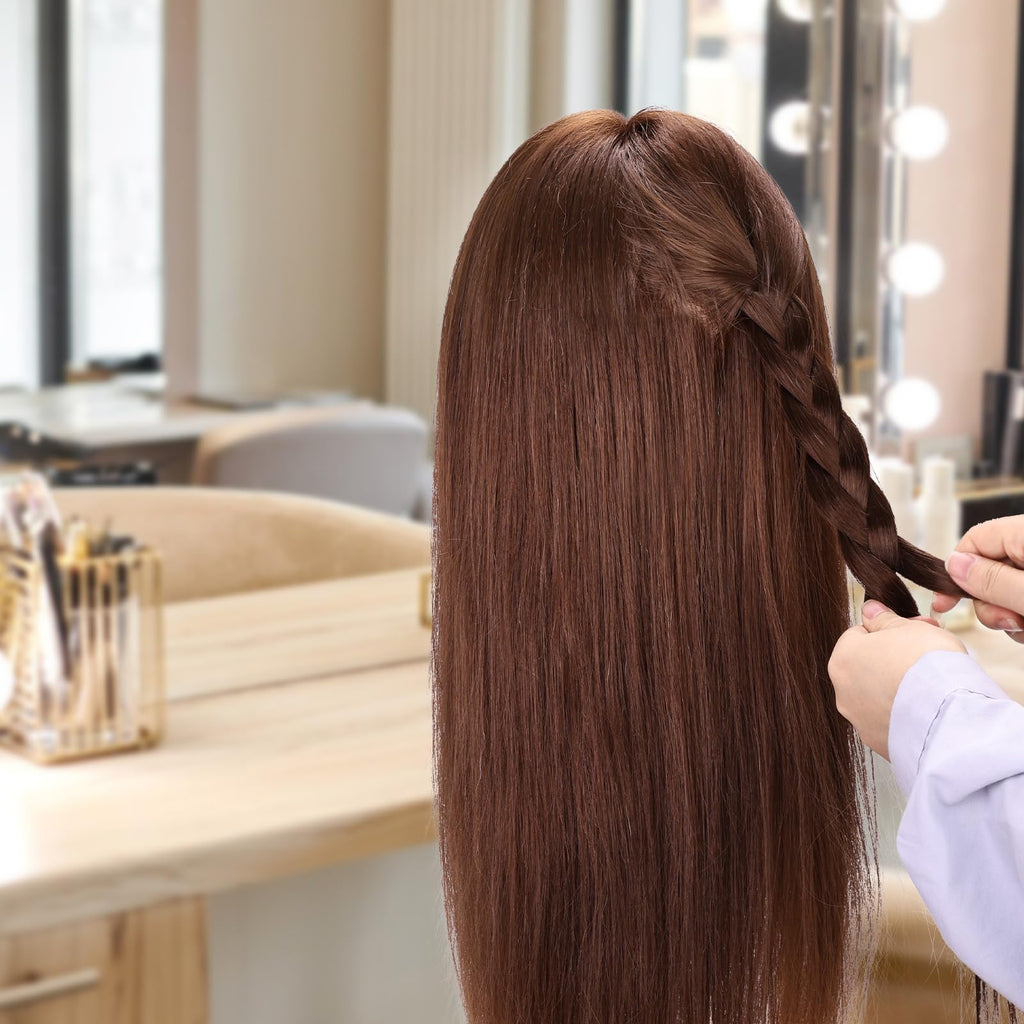 26" Brown Mannequin Head for Braiding and Styling with Stand