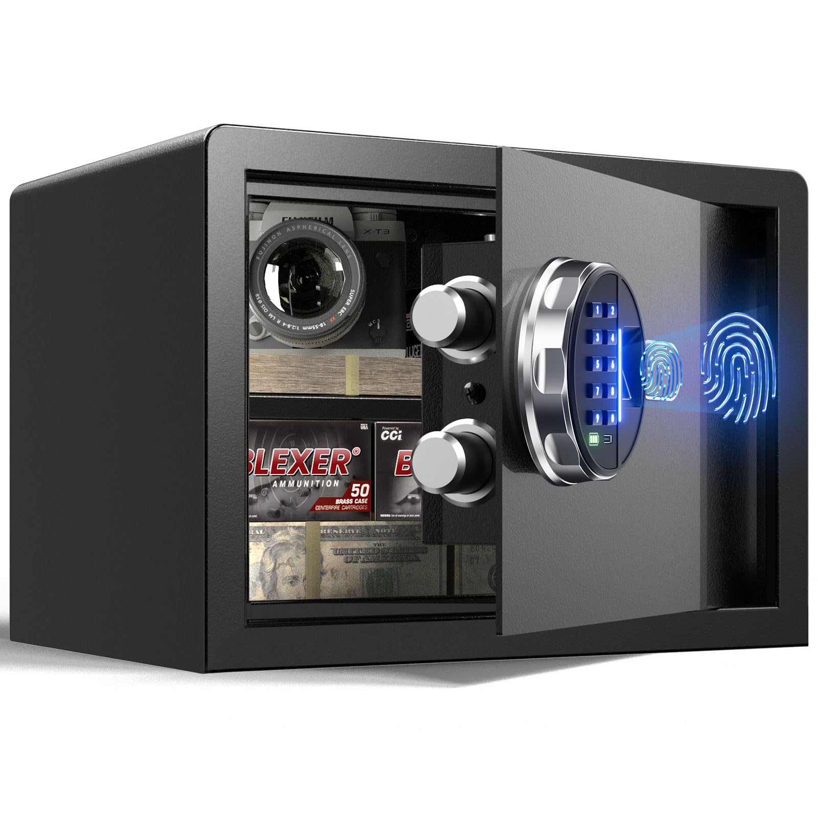 Grimtron Biometric Smart Safe – 14L Fingerprint Lock Box with LED