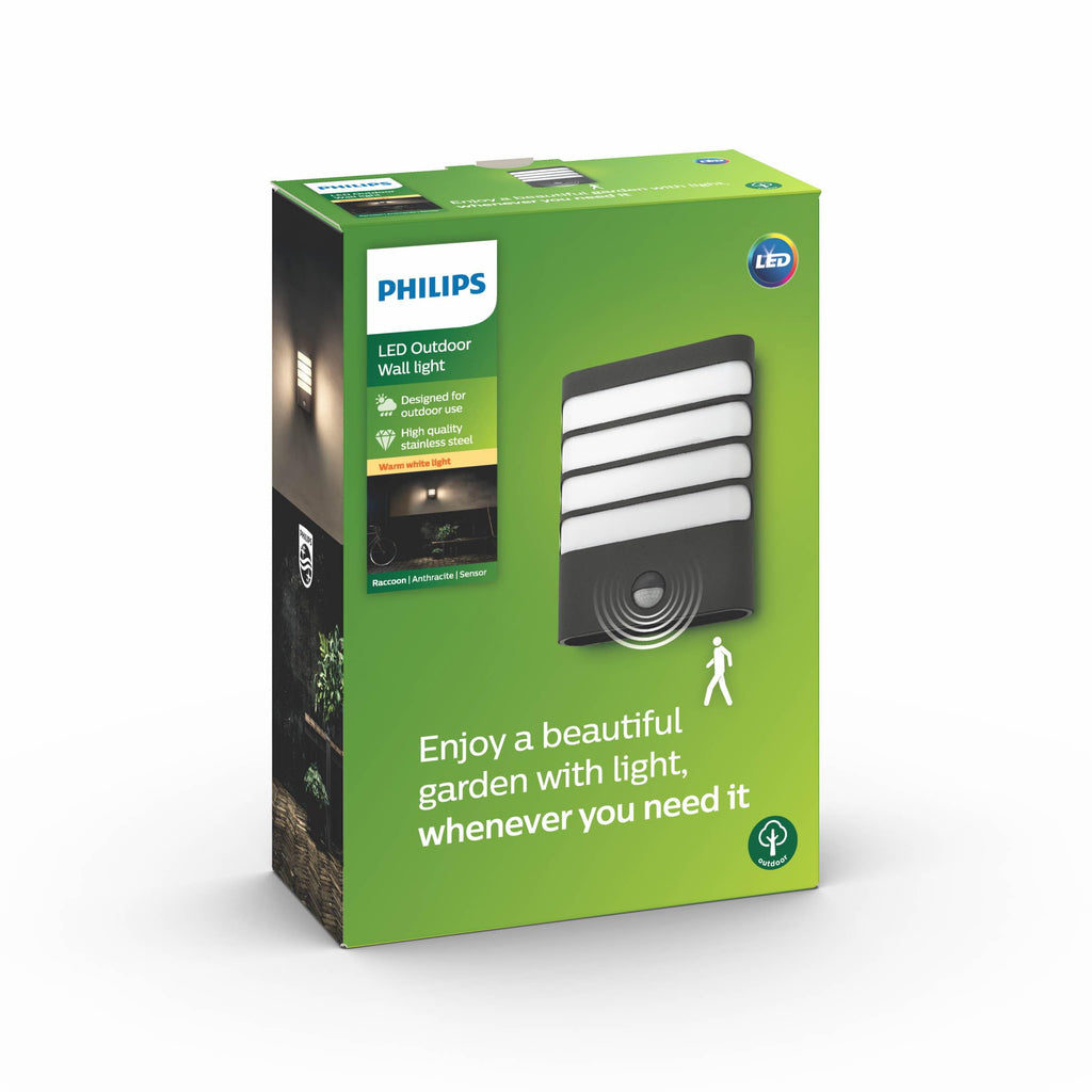 Philips Raccoon LED Wall Light | Motion Sensor Outdoor Lamp – Anthracite