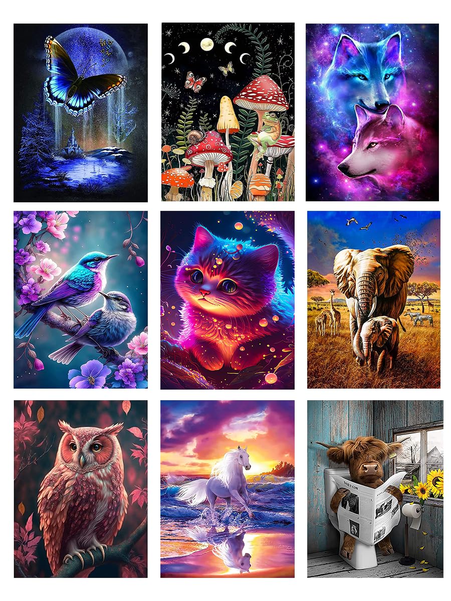 BEAYIOU 9 Pack 5D Diamond Painting Kits for Adults | Animal & Flower Art