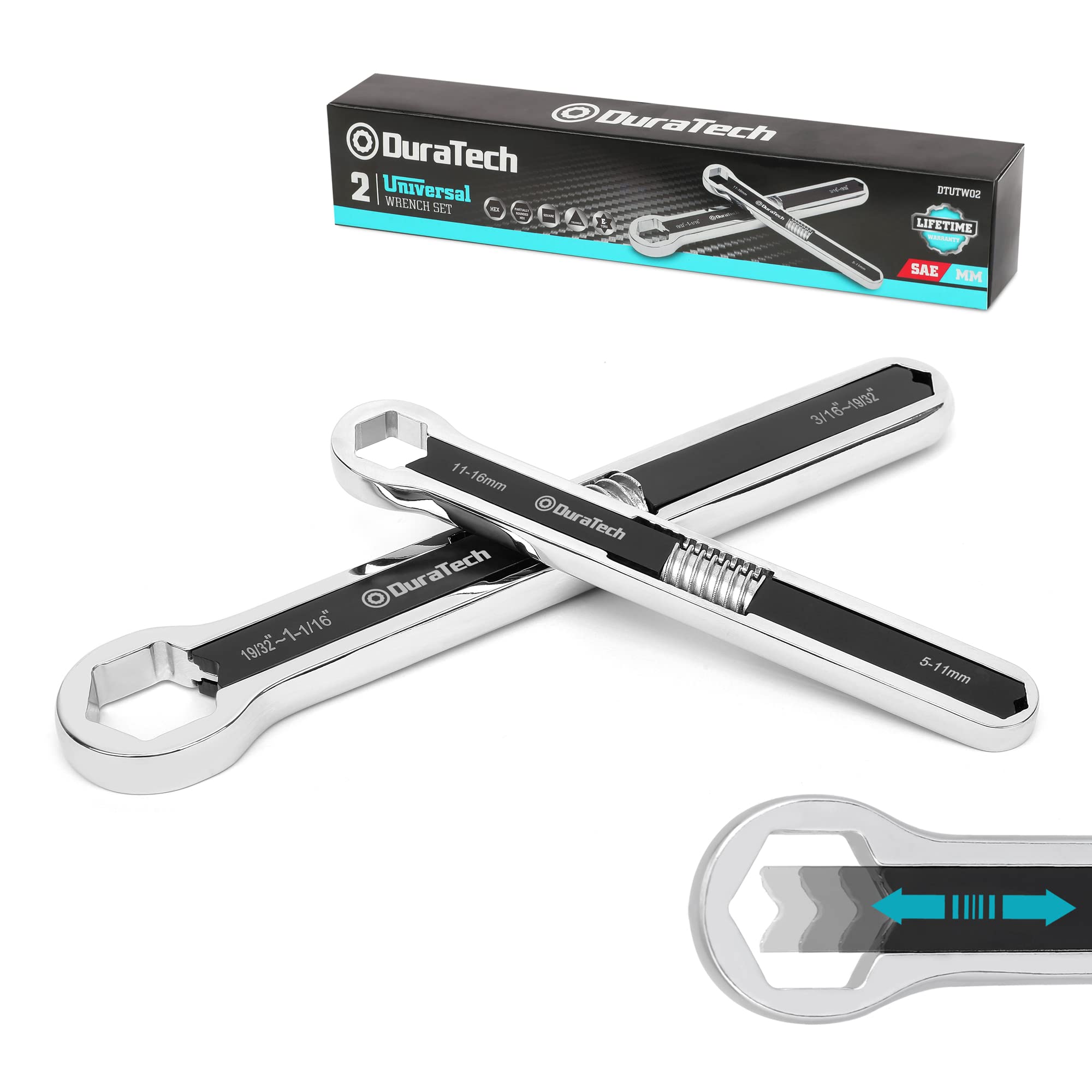 DURATECH 2-Piece Universal Combination Spanner & Wrench Set, Metric/SAE