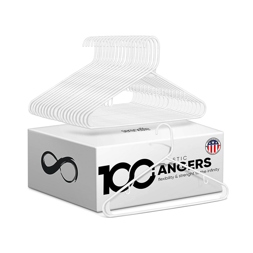 SereneLife Heavy Duty White Plastic Hangers - 100 Pack Non-Slip Design