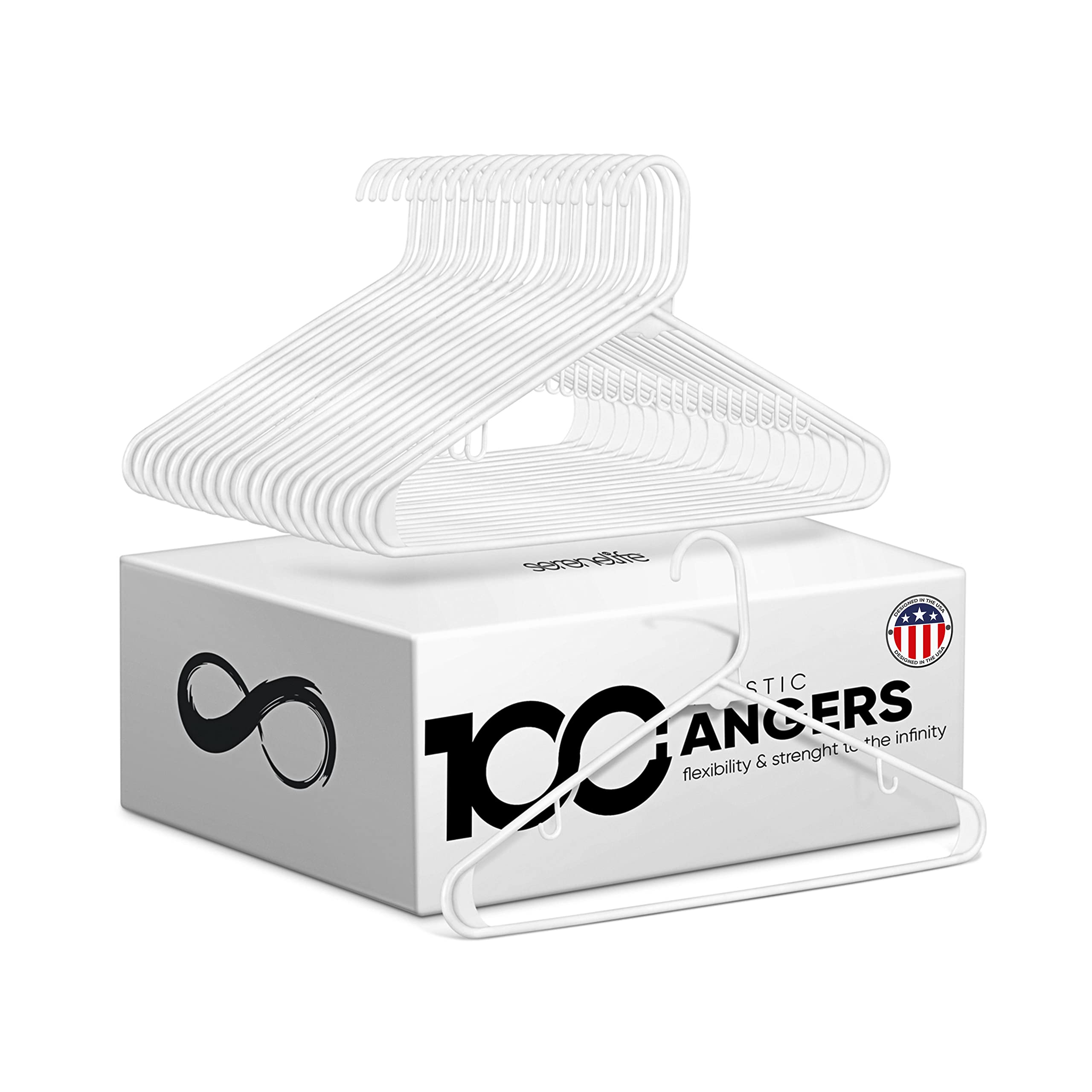 SereneLife Heavy Duty White Plastic Hangers - 100 Pack Non-Slip Design
