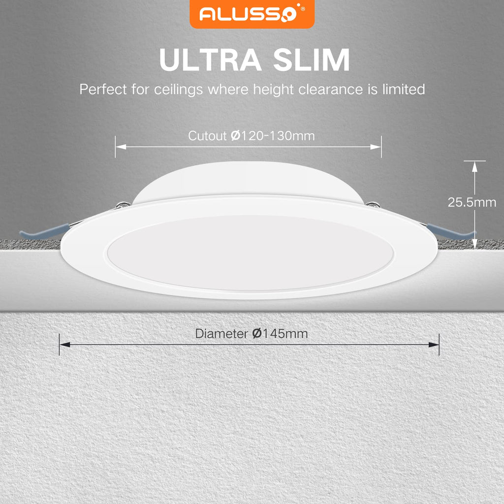 ALUSSO 9W Ultra Slim LED Downlights - 3000K Warm White IP44 (6 Pack)