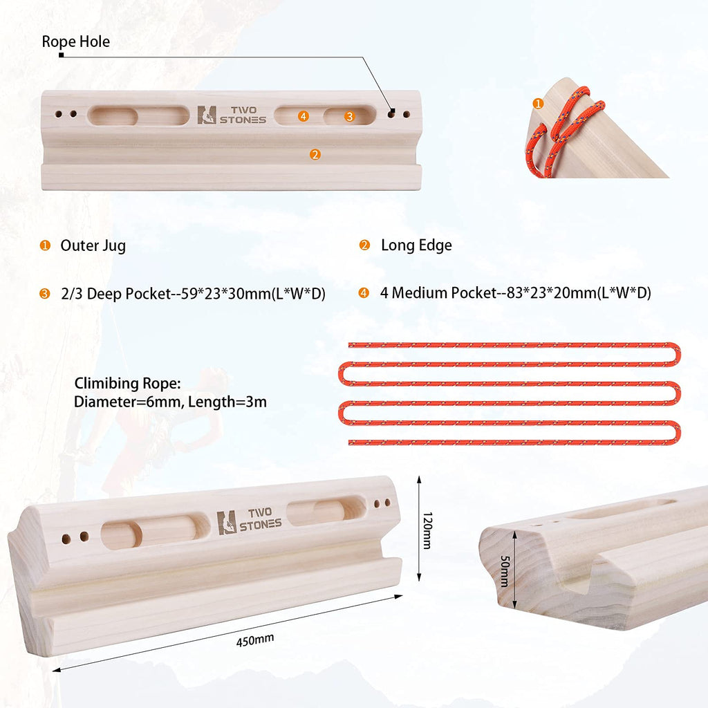 Two Stones Portable Wooden Climbing Hangboard | Finger Strength Trainer