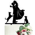 LOVENJOY Dog Wedding Cake Topper - Bride and Groom with 2 Dogs, Frosted Acrylic