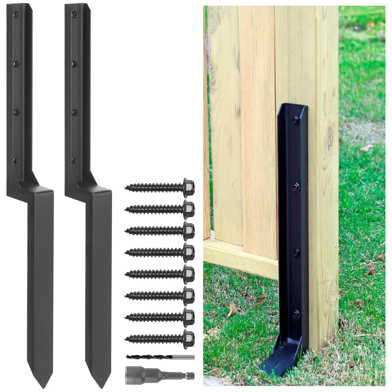 Anmas Power Heavy Duty Steel Fence Post Repair Stakes - 2 Pack Ground Spike