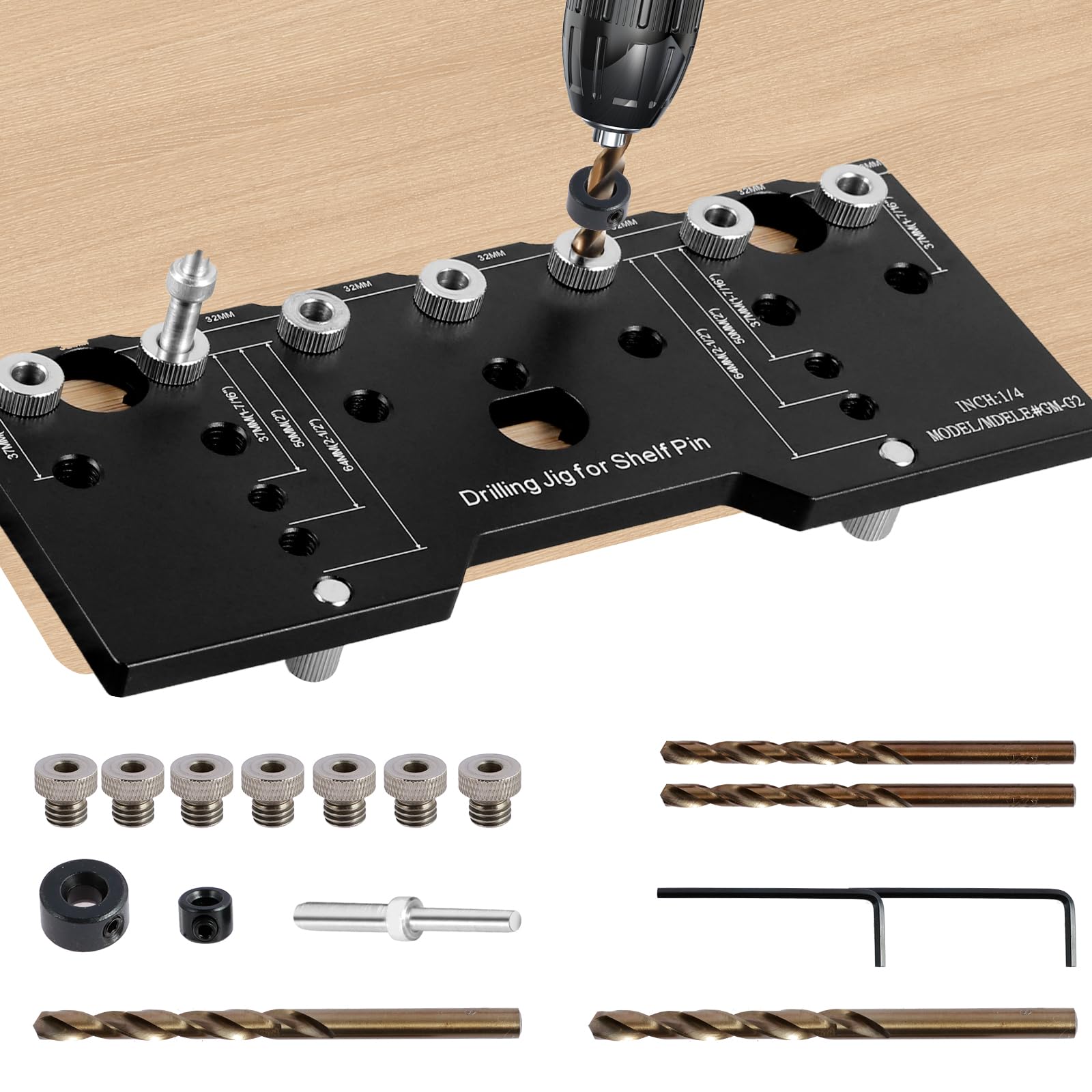 Aluminum Shelf Pin Jig | 1/4" & 5mm Cabinet Drilling Guide