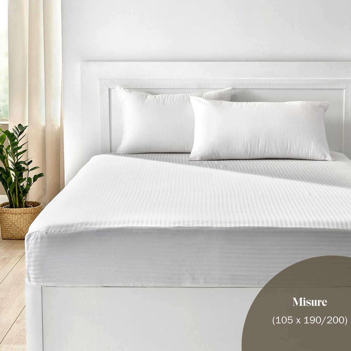 Pikolin Home – Ticking Mattress Protector, 100% Cotton, white, Lit 105-105 x 190/200 cm