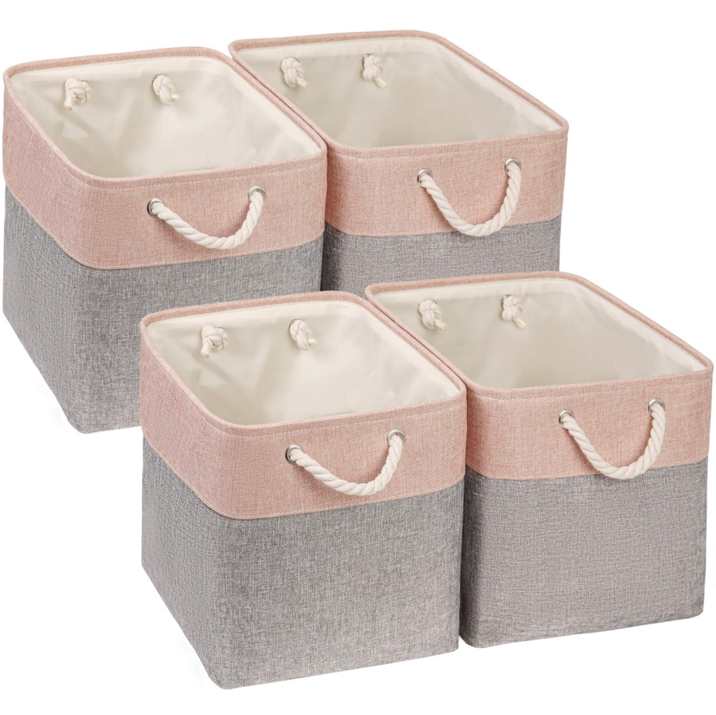 Mangata Fabric Storage Baskets,33 x 38 x 33cm Large Foldable Storage Boxes for Organizing Clothes Shelf Nursery ClosetGrey/Pink, Set of 4