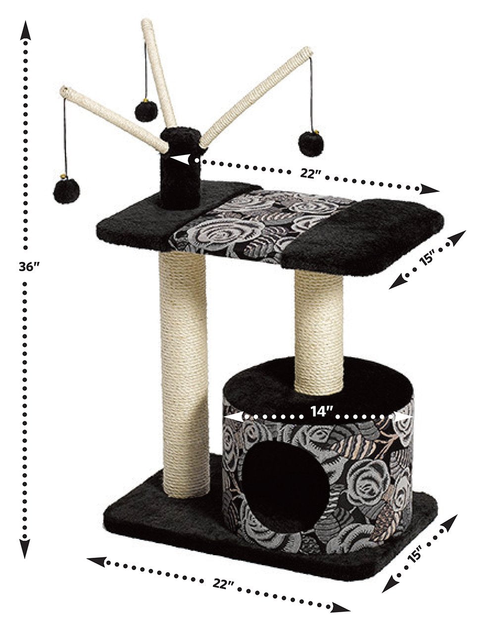 MidWest Homes 3-Tier Cat Tree - Sisal Scratching Post & Dangle Toys