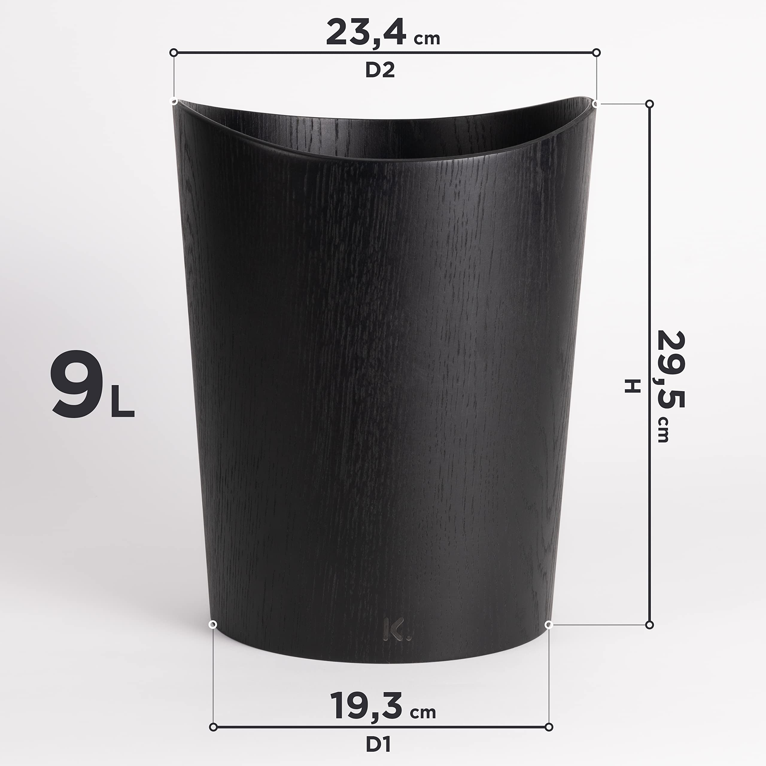 Kazai Börje Real Wood Waste Paper Bin | 9L Sustainable Oak Black