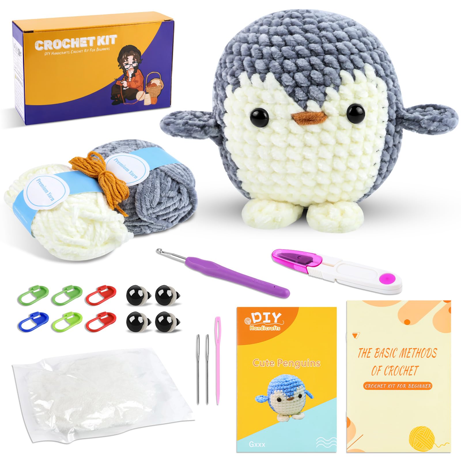 iuqiepo Beginners Animal Crochet Kit - DIY Penguin Amigurumi with Video